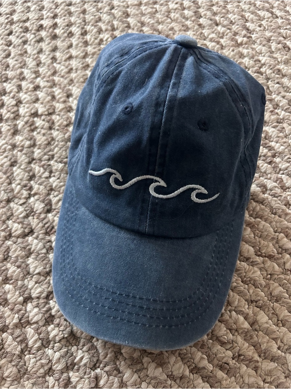 Navy Wave Embroidered Baseball Cap